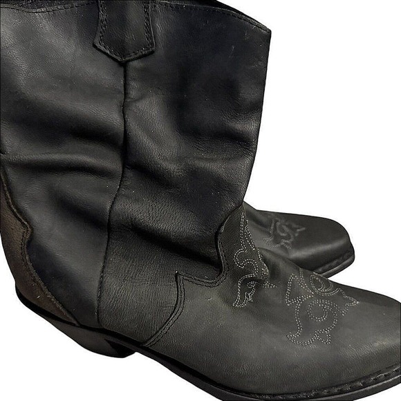 Shoes - Western Boots Women Size 8 Black Excellent Leather Embroidered Mid Calf